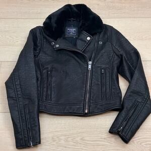 Abercrombie & Fitch Kids moto Jacket Faux leather faux fur Black Size Small